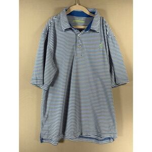 Johnnie-O Boys Prep-Formance Polo Shirt Blue White Striped Size 12 Short Sleeve